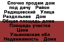 Спочно продам дом под дачу › Район ­ Радищевский › Улица ­ Раздольная › Дом ­ 121 › Общая площадь дома ­ 25 › Площадь участка ­ 20 › Цена ­ 150 000 - Ульяновская обл. Недвижимость » Дома, коттеджи, дачи продажа   